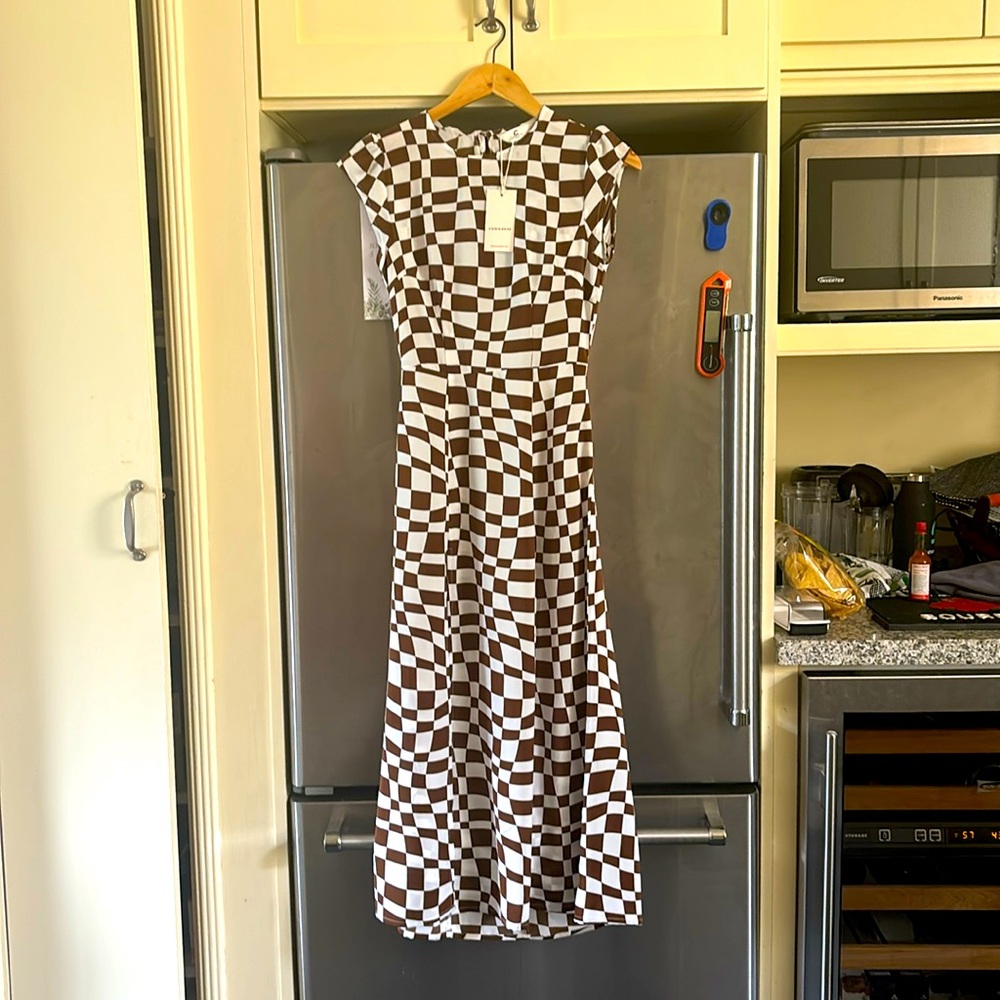 Geometric Cap Sleeve Long Slit commense dress size xxs